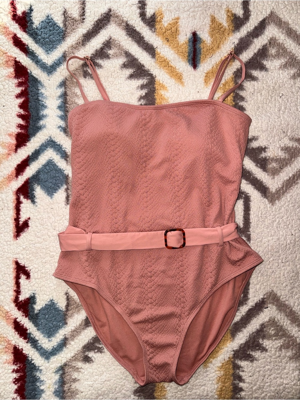 Time and Tru Mauve Pink Textured One-Piece Swimsuit with Belt